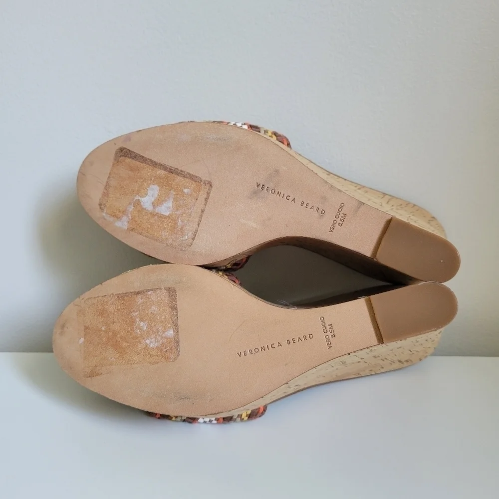 NEW Veronica Beard Dali Woven Wedge Sandals Brown